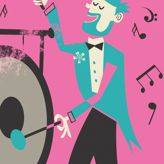Gong Player Print, Musician Wall Art, Pop Art Poster, Mid Century Music Decor