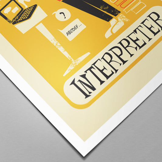 Funny Interpreter Print, Poster For Translator, Yellow Orange Unique Art Gift