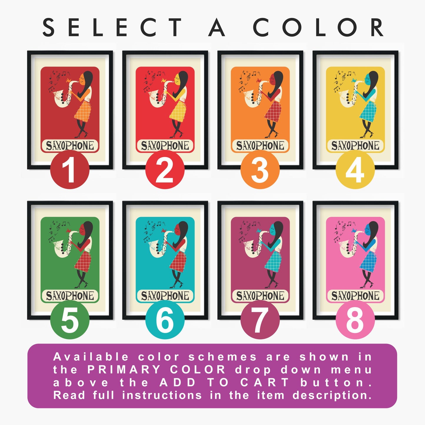 Saxophone Decor, Brass Instrument, Jazz Band Art, Choose Your Colors