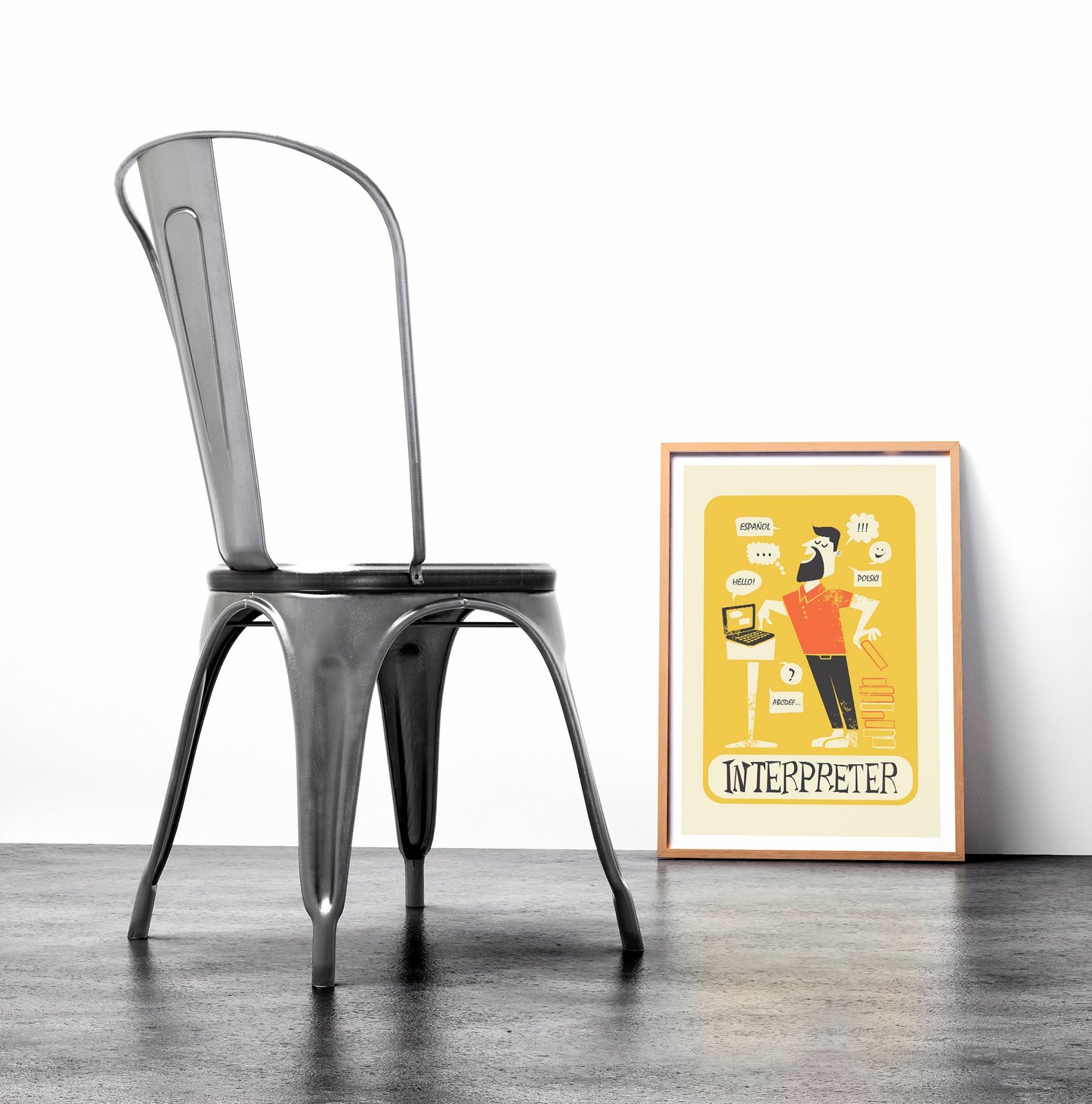 Funny Interpreter Print, Poster For Translator, Yellow Orange Unique Art Gift