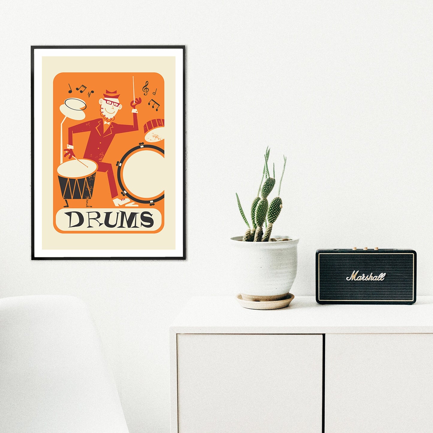 Drummer Player Vintage Retro Poster, Drums Music Room Print, Rock Gift