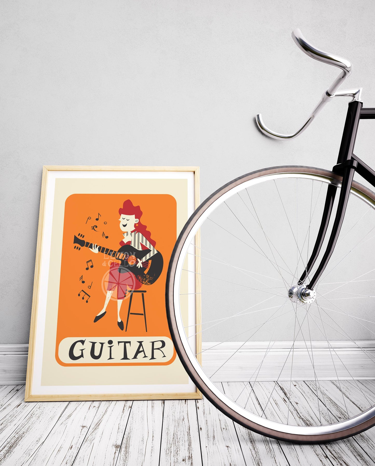 Acoustic Guitar Print, Musician Gift, Personalize Text, Music Lover Gallery Wall Decor