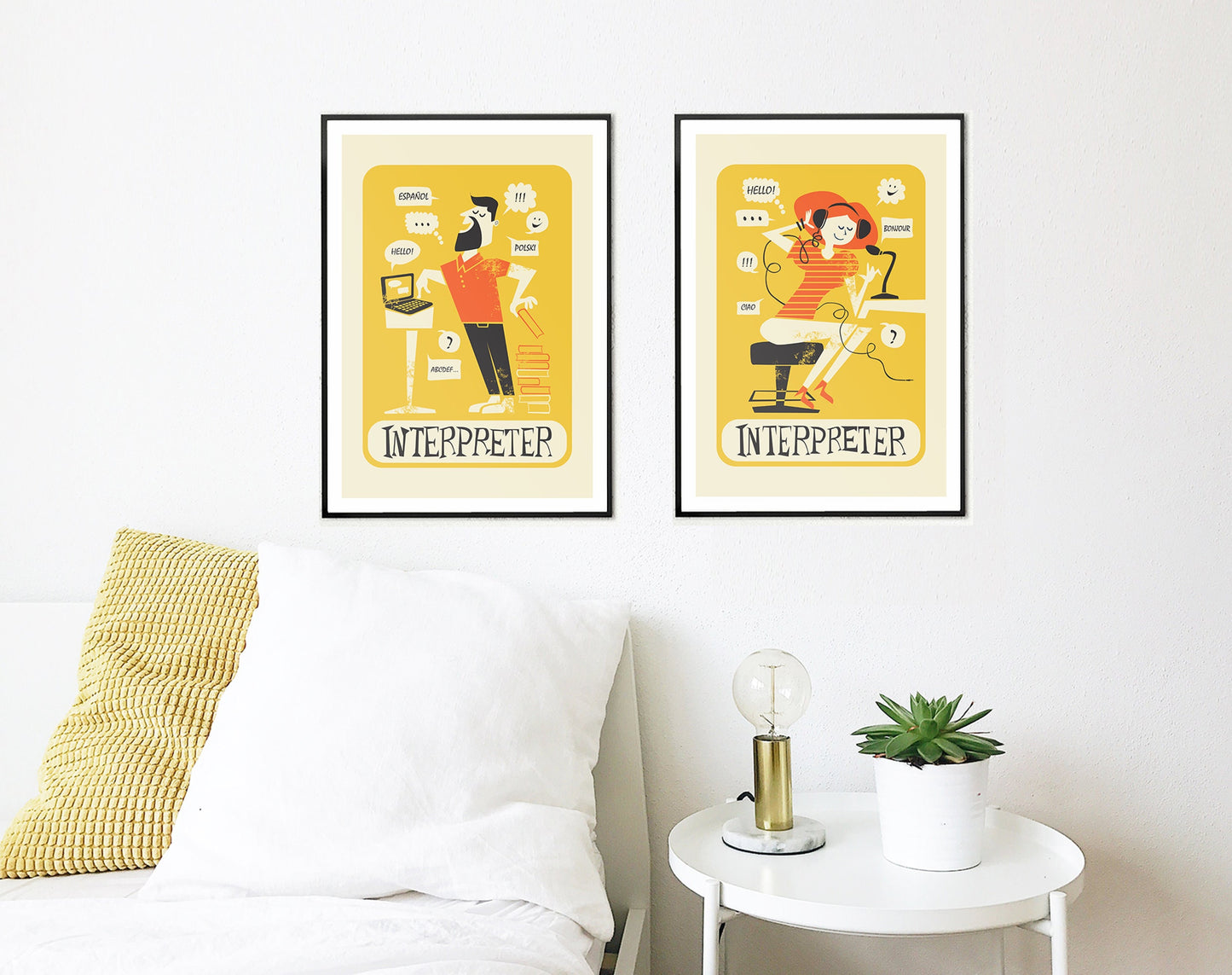 Set Of Two Interpreter Posters, Mid 50s Print For Translators, Appreciation Coworkers Christmas Gift