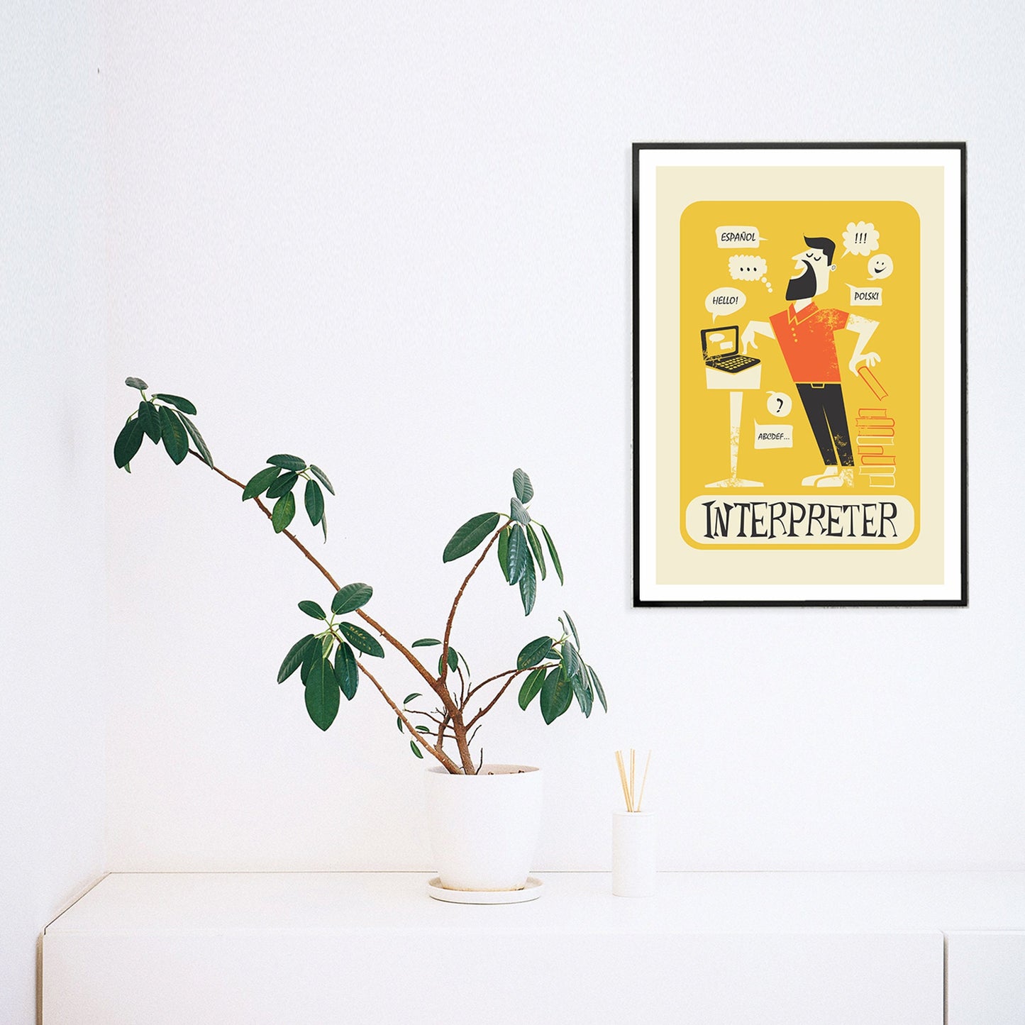 Funny Interpreter Print, Poster For Translator, Yellow Orange Unique Art Gift