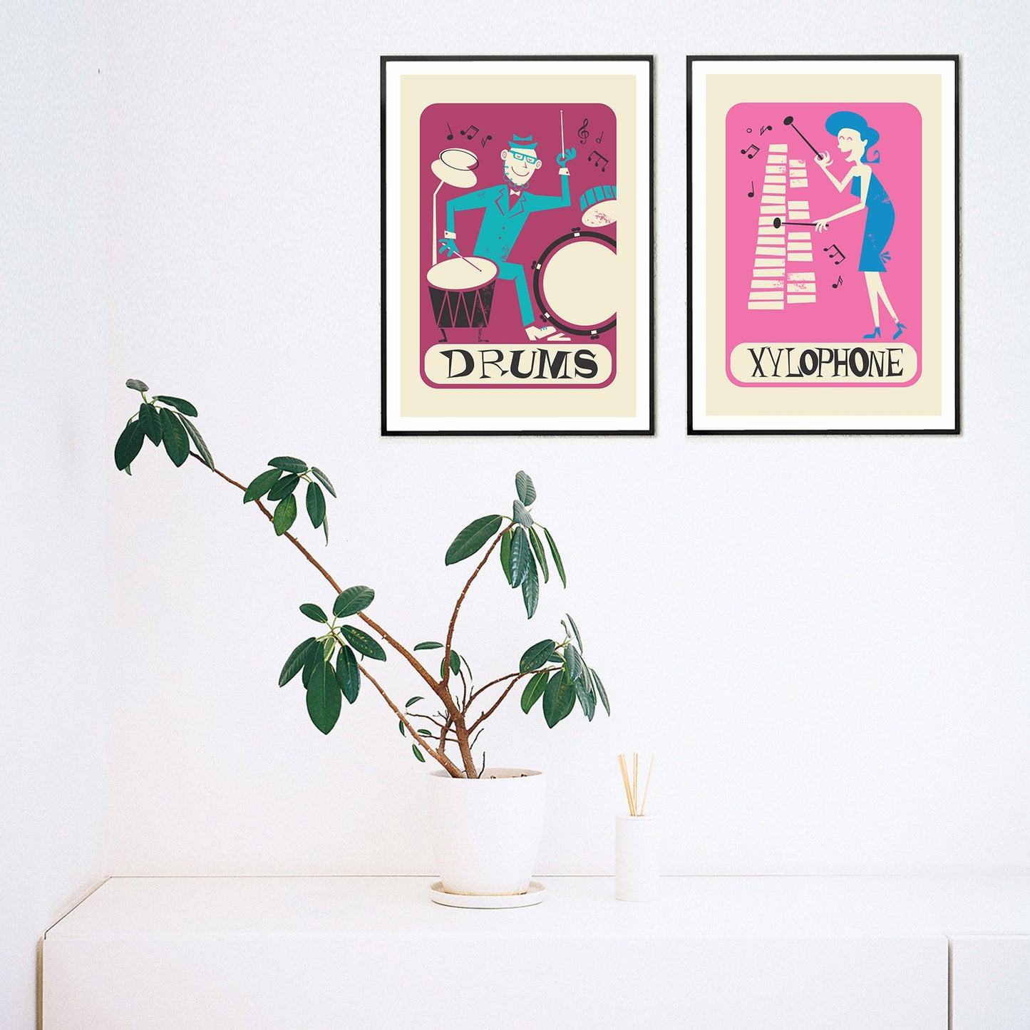 Set of Two Posters, Music Prints Xylophone and Drums, Add Your Favourite Names