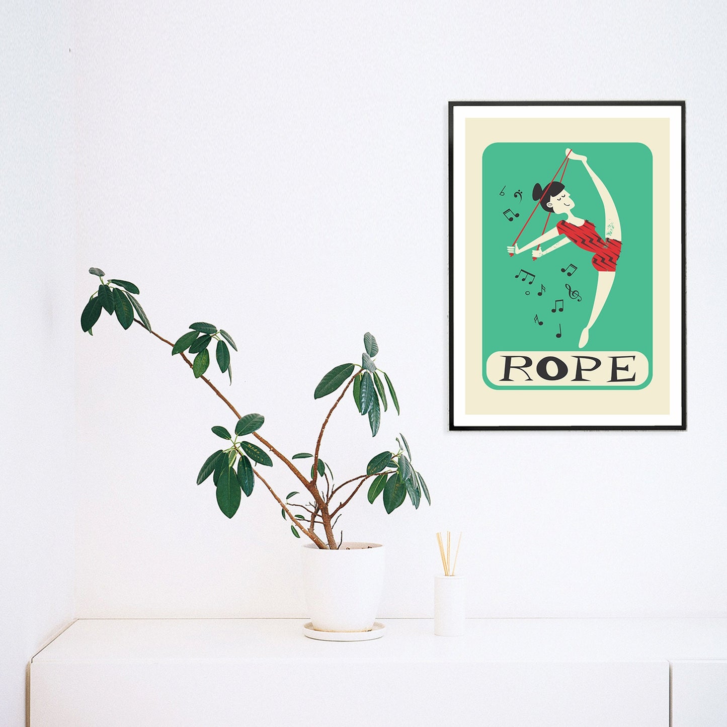 Artistic Rhythmic Rope Gymnastics Print, Girl Acrobat Dancer Poster, Balance Gymnast Sports