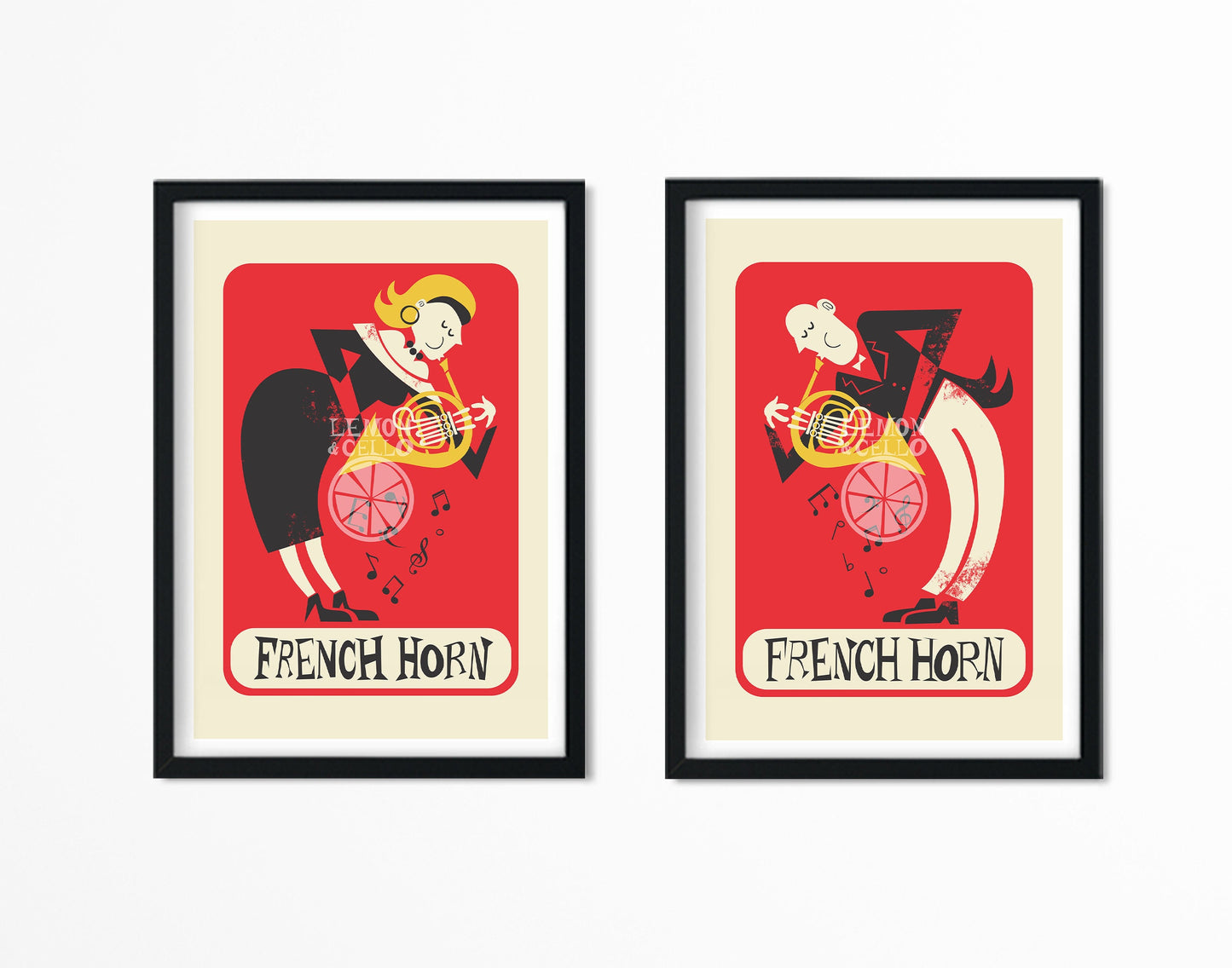 Set of French Horn Players Prints, Classic Music, Add Your Favorite Names, Fun Kids Decor