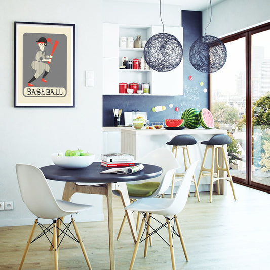 Baseball Poster, Personalised Unique Sports Gift, Choose Your Colors Gray Red, Bedroom Decor