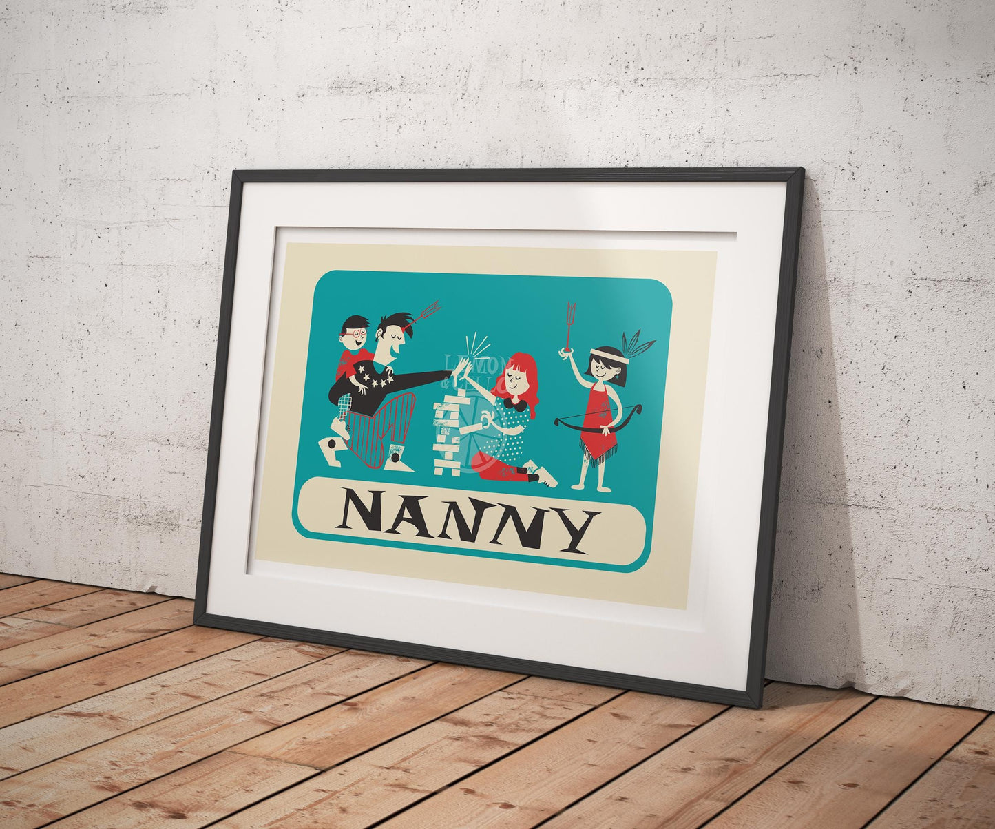 Nanny Mid Century Modern Print, Goodbye Gift, Male Babysitter Au Pair Wall Art Poster