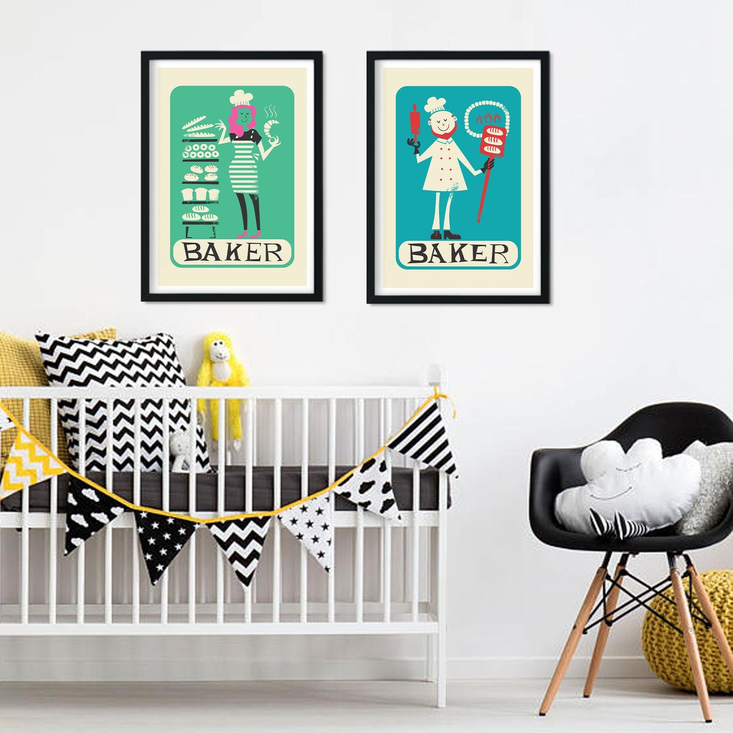Personalized Bakers Set Of Posters, Minimal Mid 50s Style, Baking Gifts Prints, Housewarming Kitchen