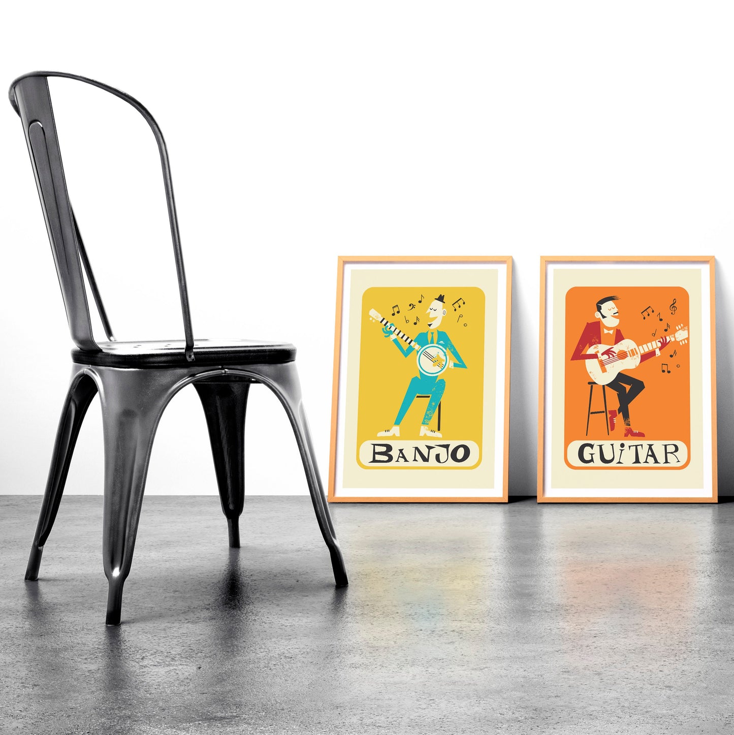 Set of Two Music Posters, Guitar and Banjo Prints, Mid 50s Artwork, Gift for Brother Sister, Decor Pop Art