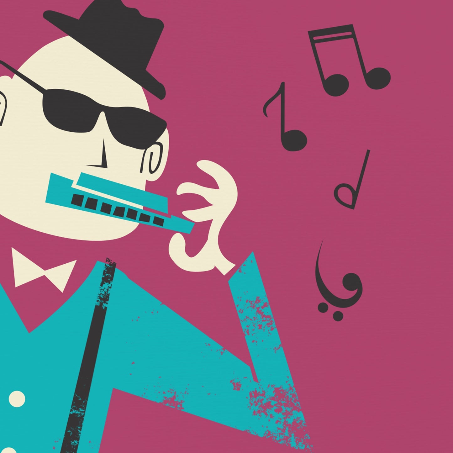 Funny Harmonica Poster, Country Music Gift Illustration, Son Bedroom Original Artwork