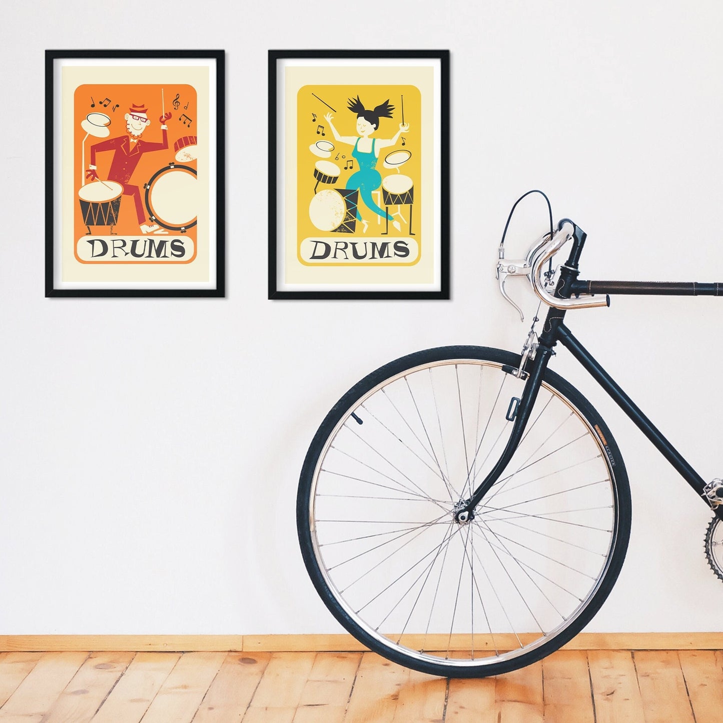 Set of Two Music Prints, Drummer Girl and Boy, Home Office Decor Artwork