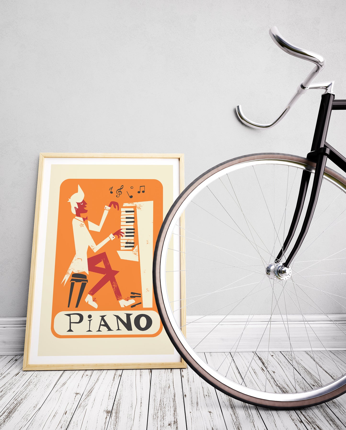 Set of 3 Music Posters, Retro Style Prints, Drums Piano Saxophone, Living Room Wall Decor