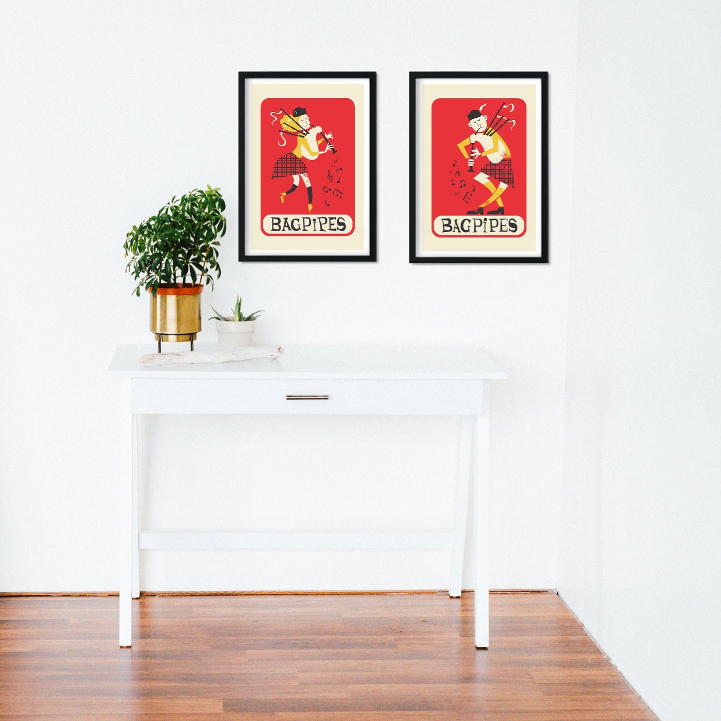 Bagpipes Posters, Music Set of 2 Prints, Scottish Heritage Music Gift