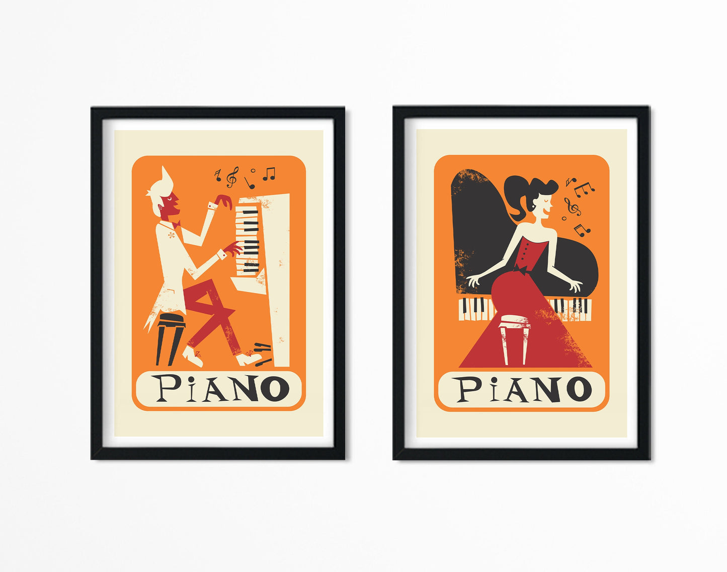 Set of 2 Piano Players, Custom Children's Bedroom Posters, Pick Your Own Colors