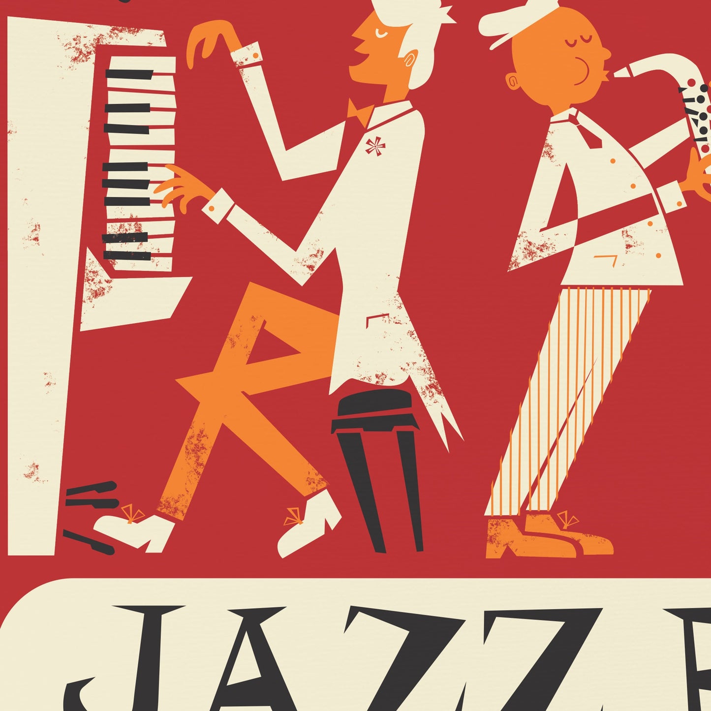 Jazz Instruments Poster, Saxophone Piano Drummer, Pick Your Color, Housewarming Gift