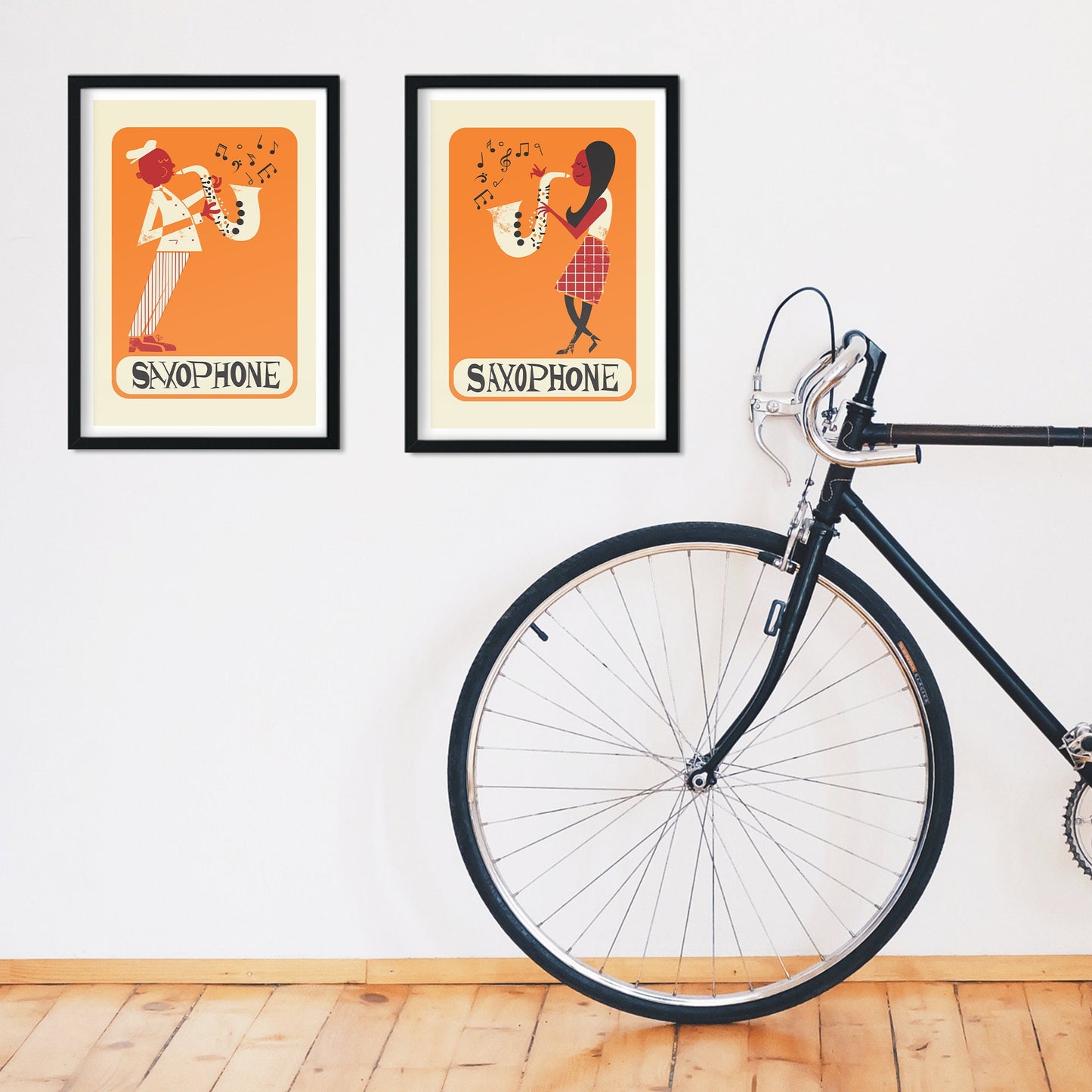 Set Of Two Saxophone Posters, Wall Art Jazz Music Prints, Personalised Names