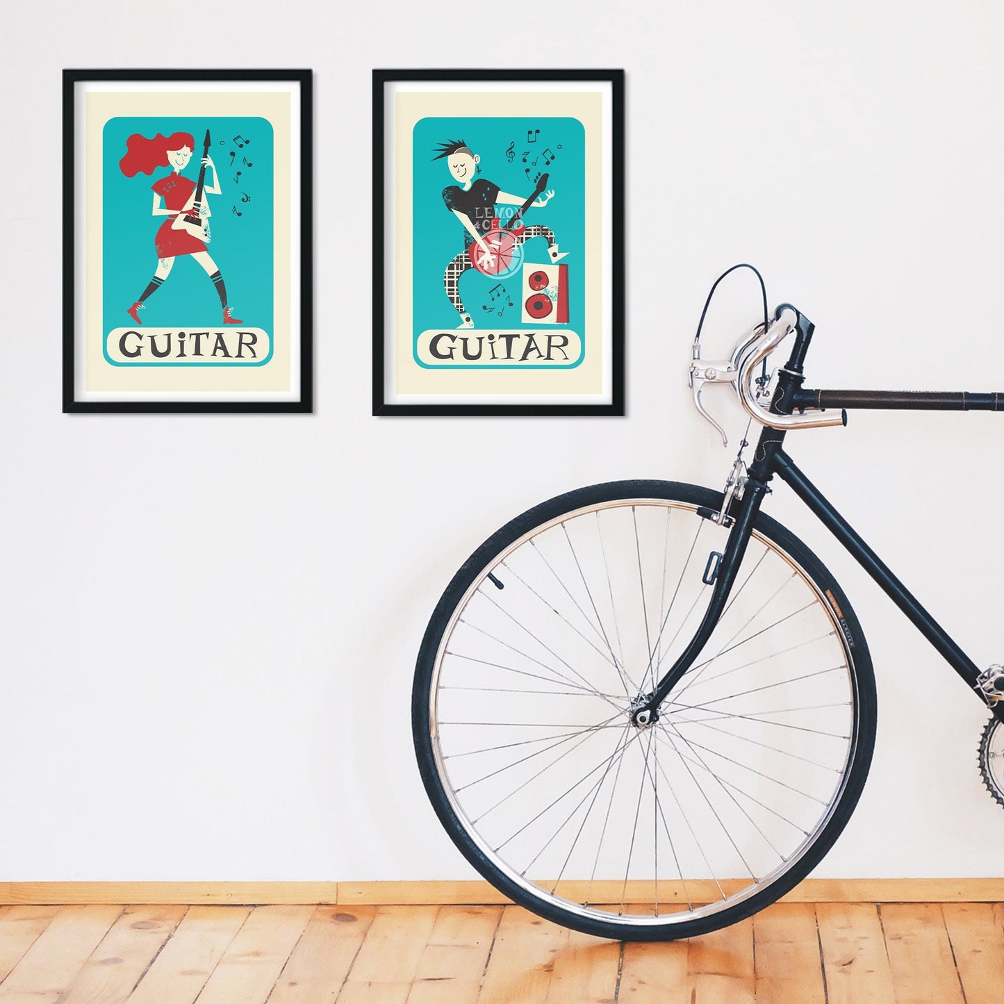 Set of Two Guitar Posters, Electric Guitar Indie Rock Players, Gift For Guitarists