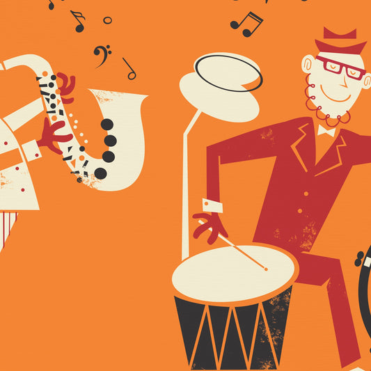 Jazz Band Players Mid Century Modern Print, Add Your Personalization
