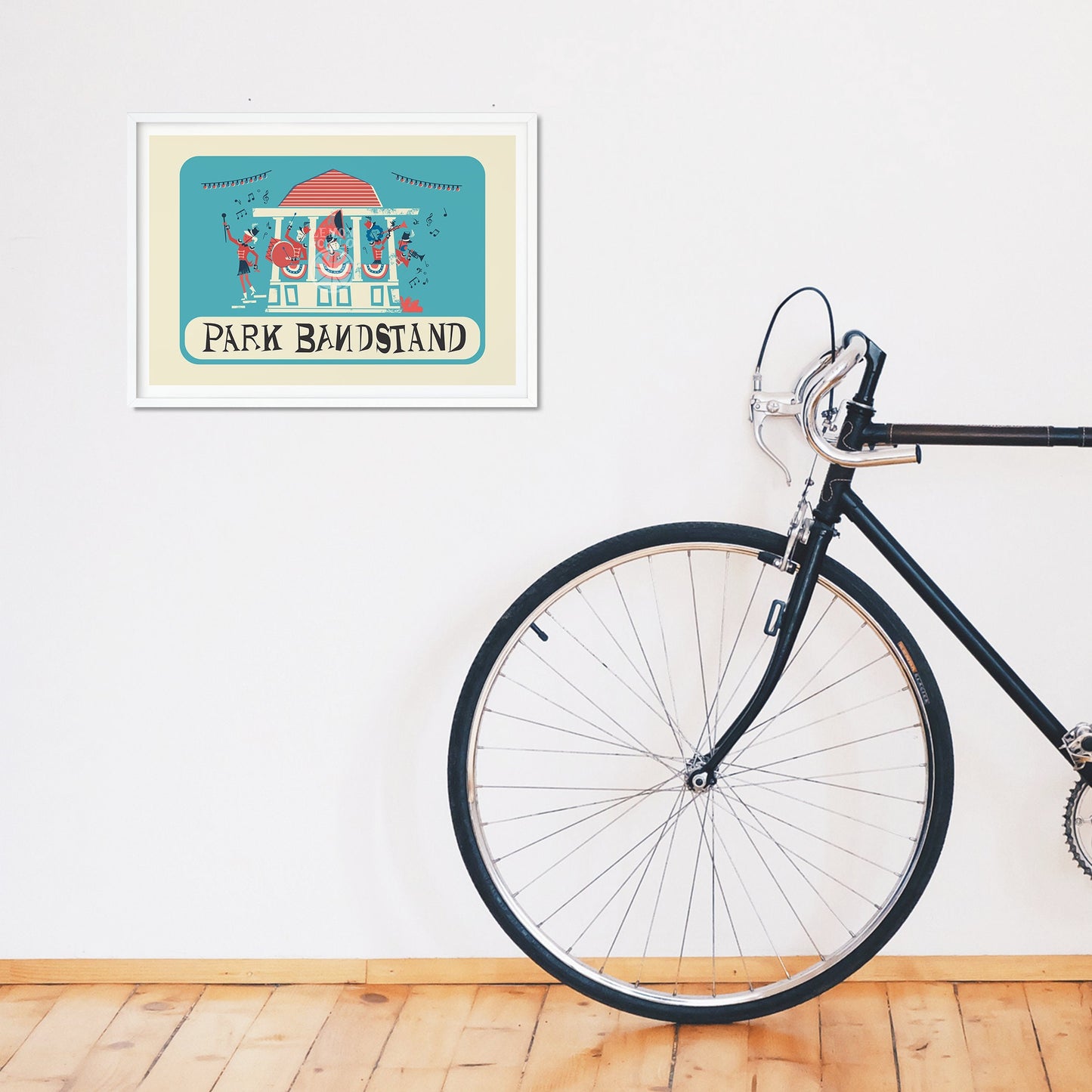 Park Bandstand Vintage Illustration, Gallery Wall Blue Red, School Band