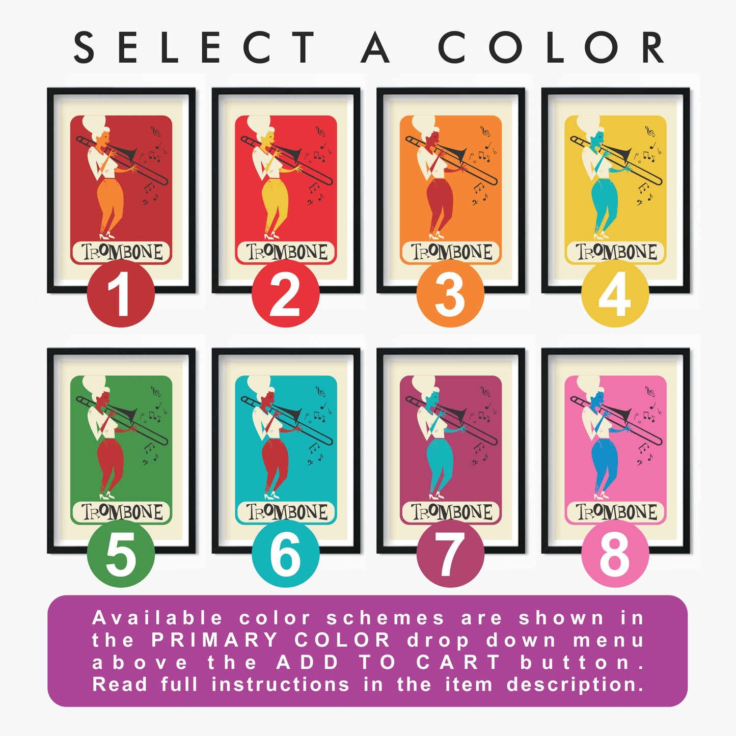 Classic Music Band Print, Choose Your Colors, Cello Trombone Violin