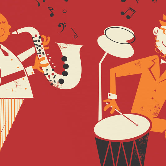 Jazz Instruments Poster, Saxophone Piano Drummer, Pick Your Color, Housewarming Gift