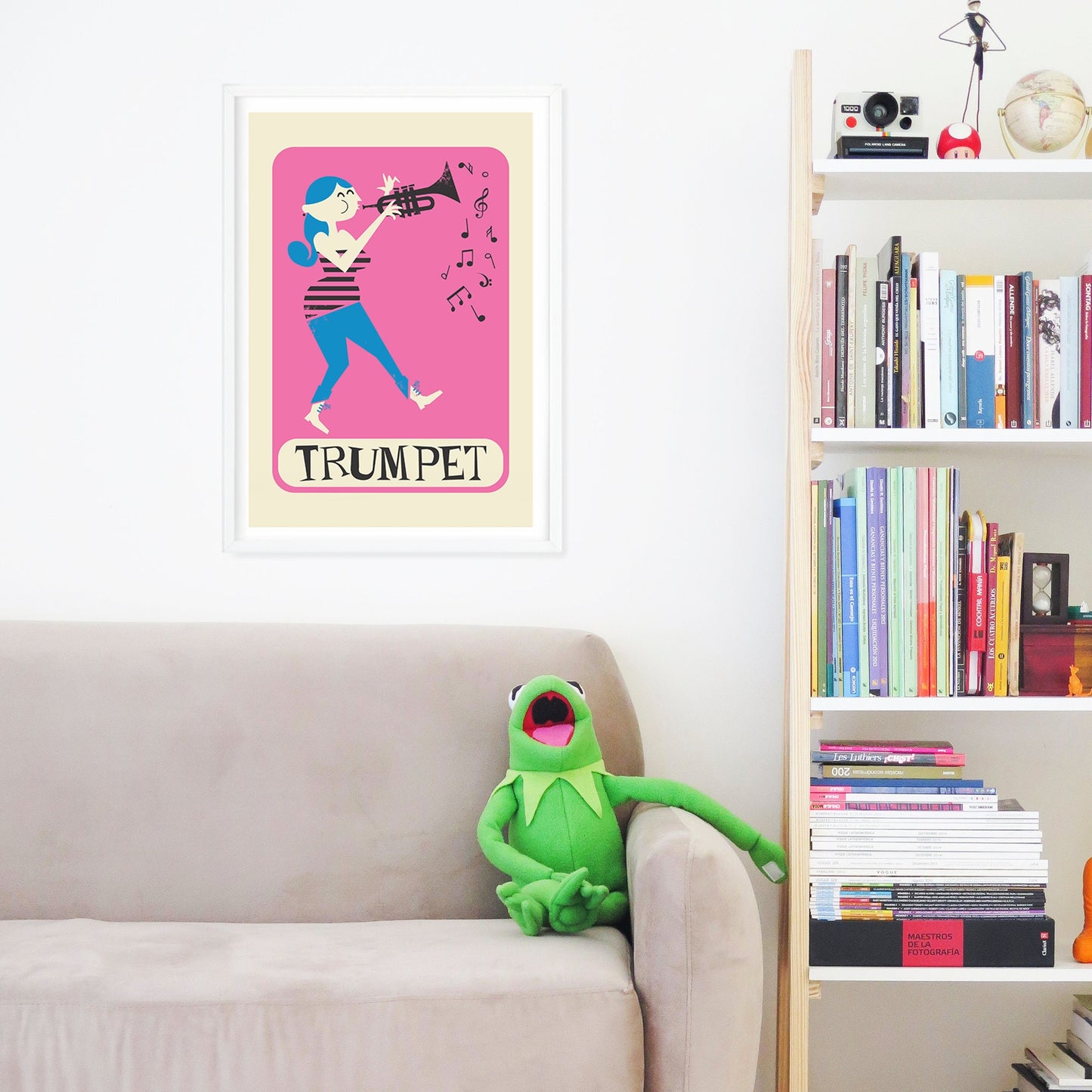 Girl Playing Trumpet Poster, Musician Hot Pink Art Gift, Custom Children's Name Graduation