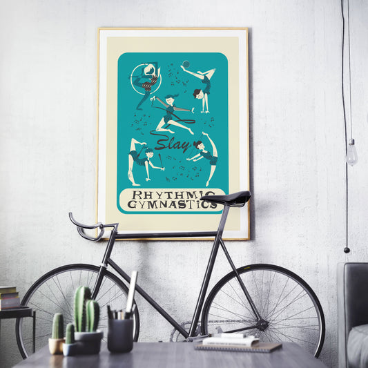 Rhythmic Gymnastics Artwork, Ball Clubs Hoop Rope and Ribbon, Gymnast Print Decor, Change Text, Teammate Gift