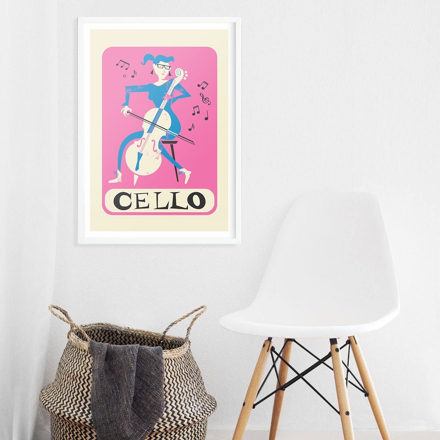 Cello Print, Personalized Home Office Decor, Gift for Cellists, Mid Century Artwork