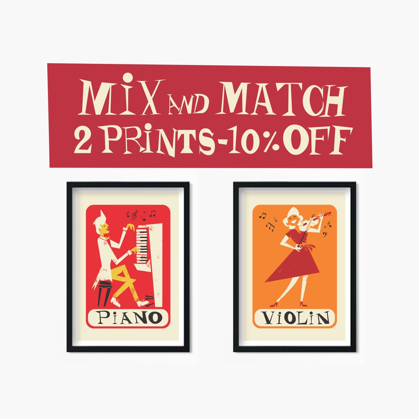 Mix and Match Gift, Music Set of 2 Prints