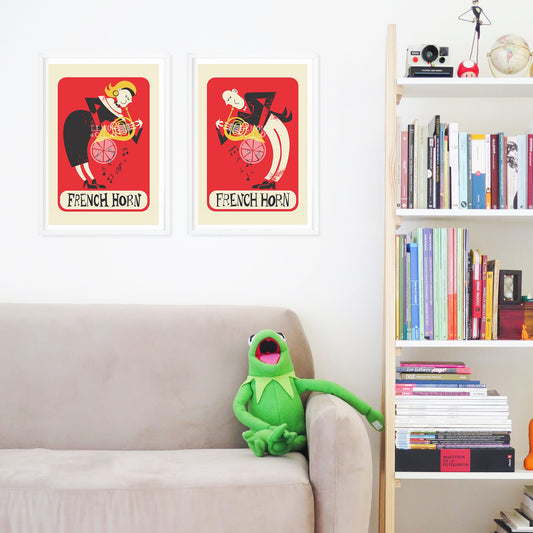 Set of French Horn Players Prints, Classic Music, Add Your Favorite Names, Fun Kids Decor