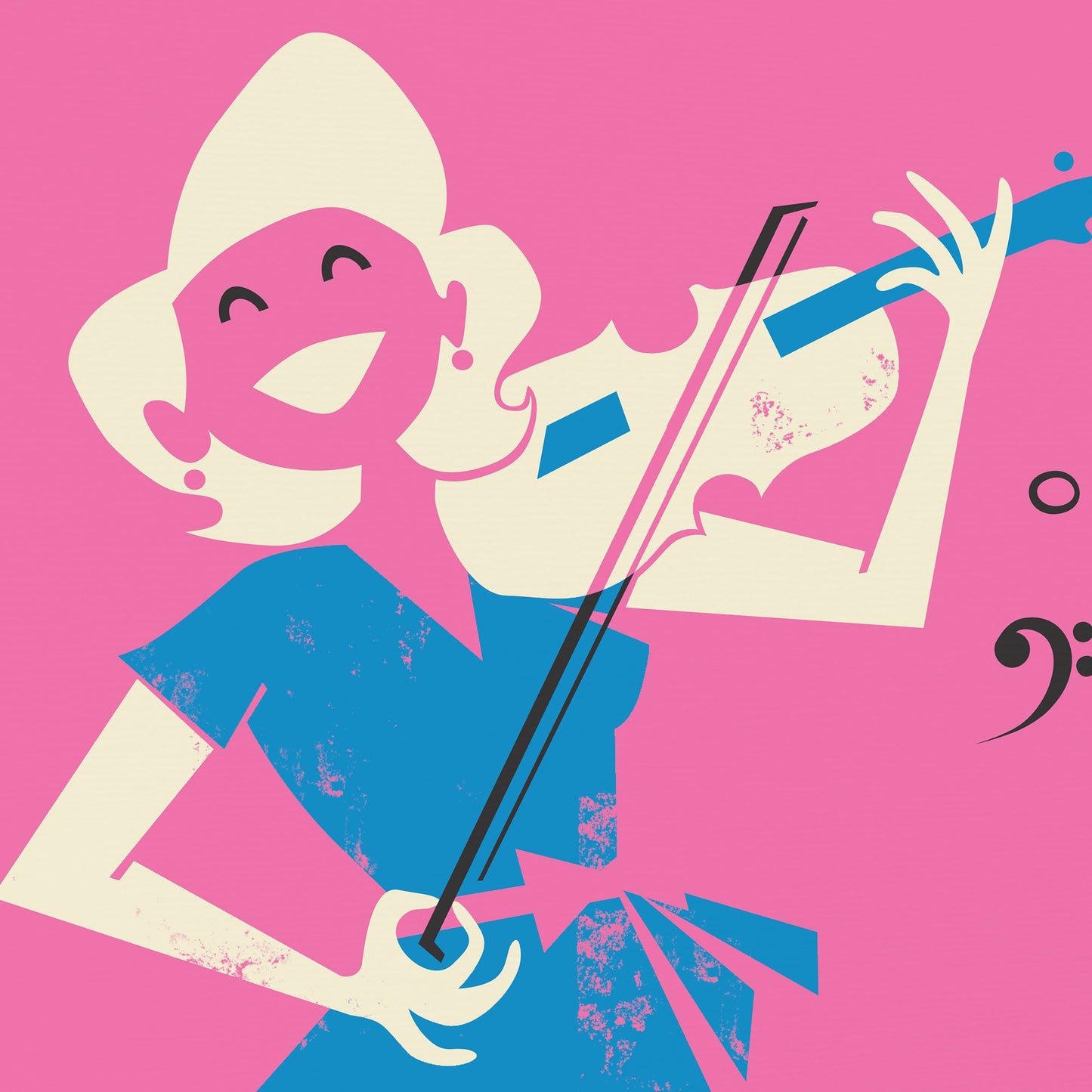 Violin Print, Living Room Wall Art, Gift for Teacher, Color of Your Choice, Mid 50s