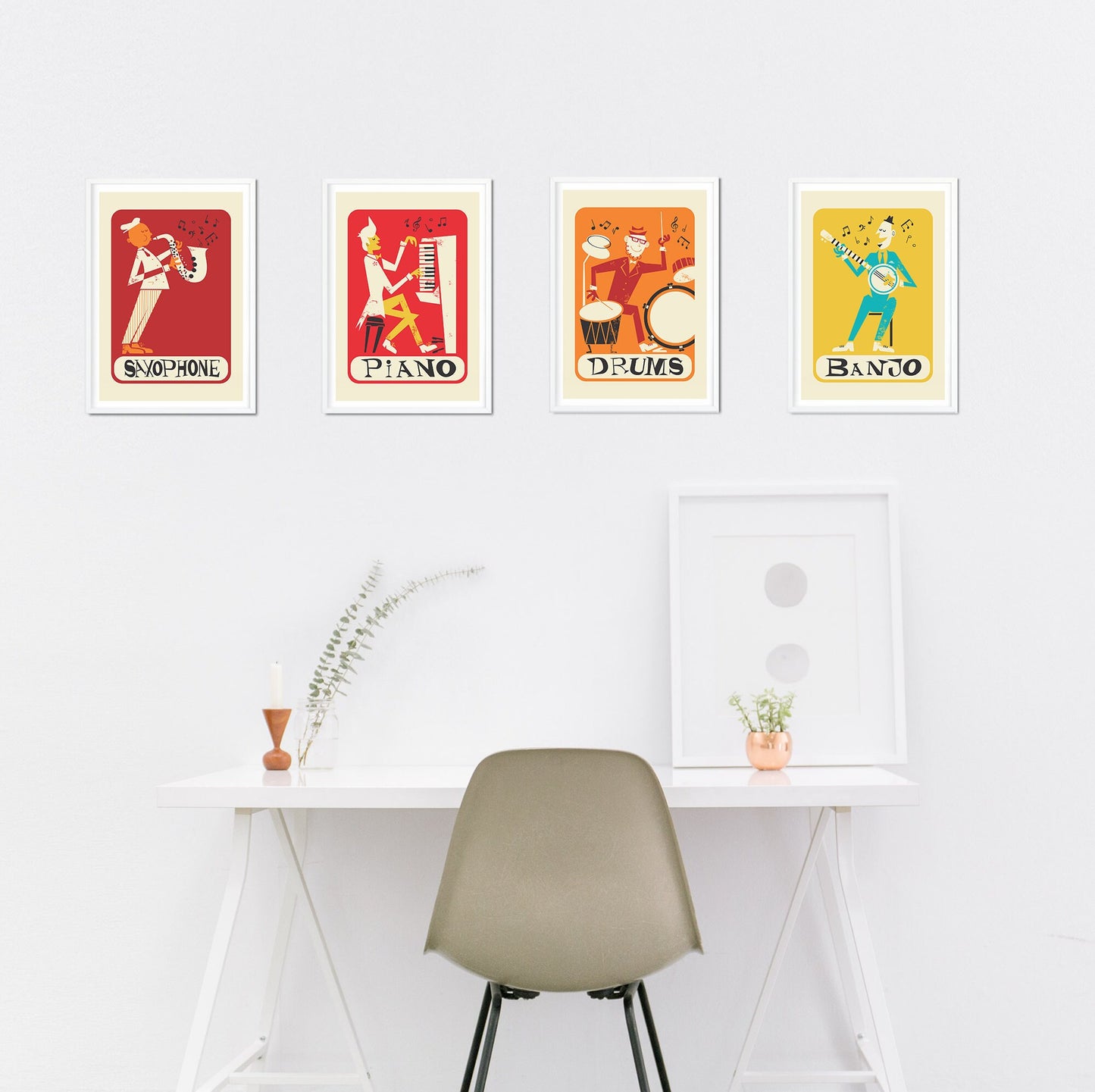 Mix & Match 4 Prints, Personalized Set Of Posters, Living Room Wall Decor Instruments