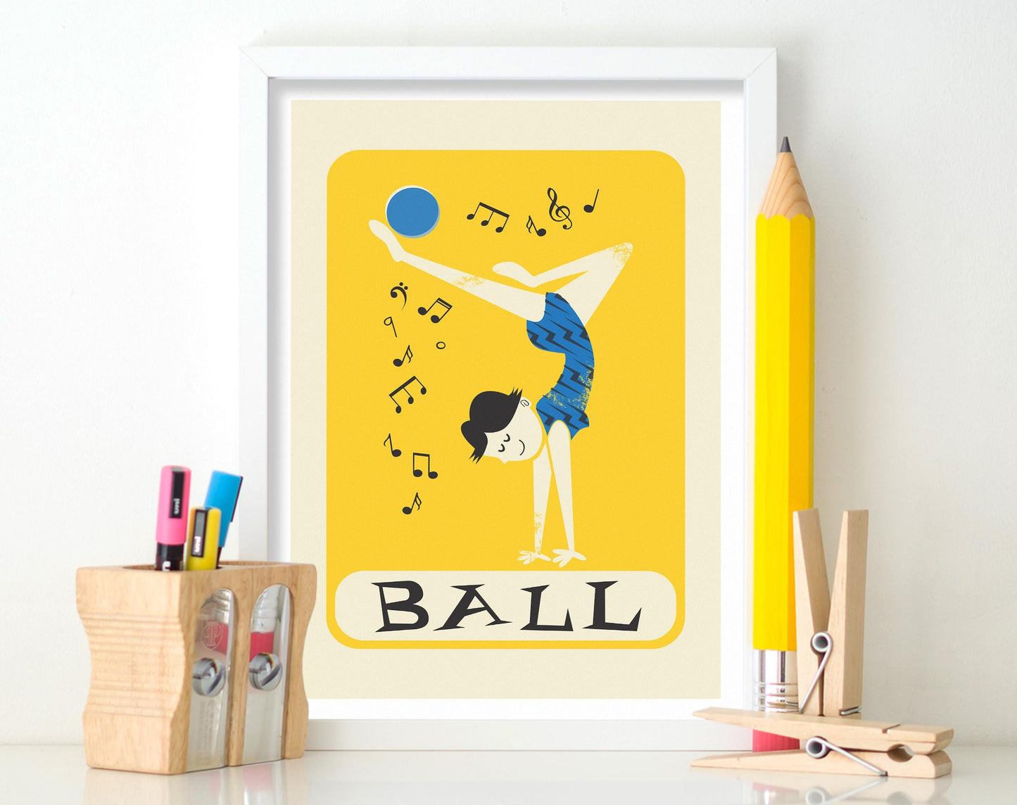 Rhythmic Gymnastics Ball Wall Art, Sports Poster, Girls Room Decor, Choose Colors