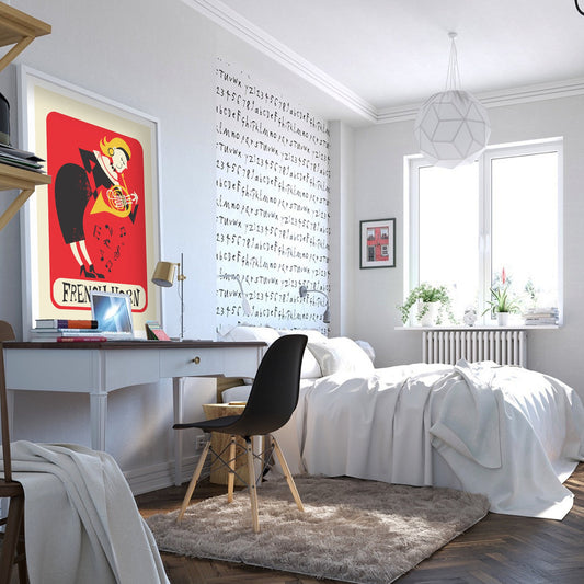 French Horn Gift For Girlfriend, Romantic Mid Century Poster, Change Text