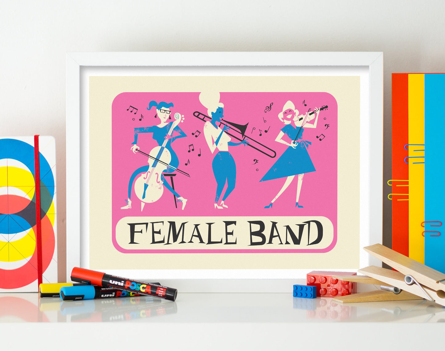 Female Band Poster, Gift for Musician, Cello Trombone Violin, Add Favourite Name