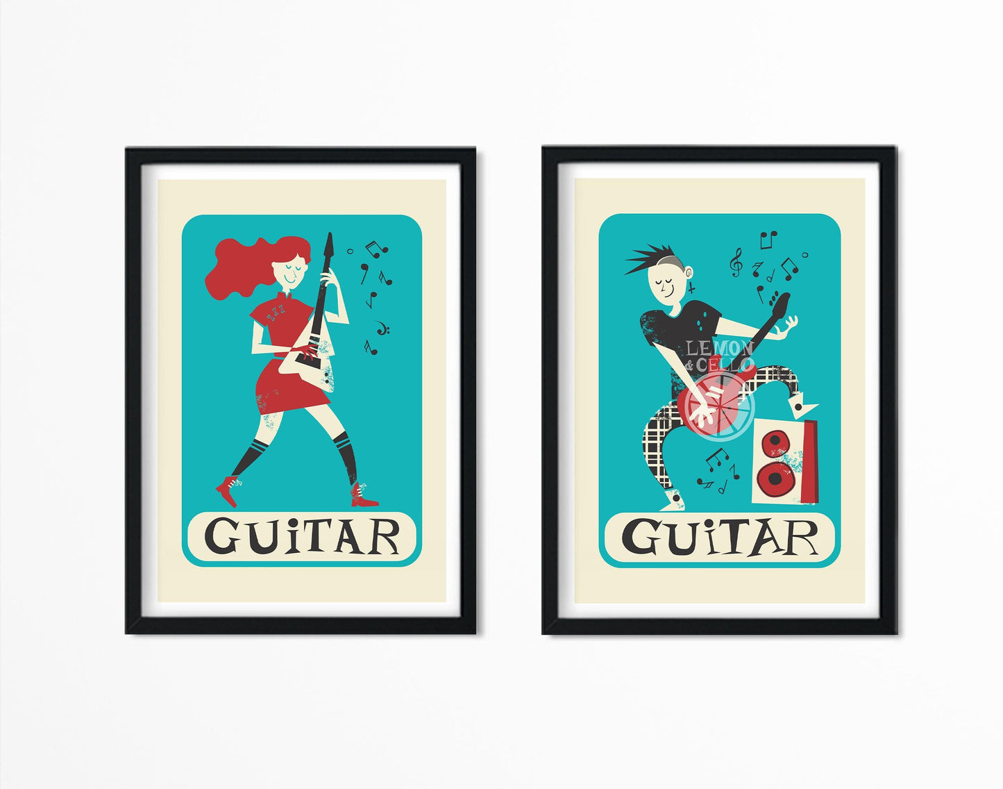 Set of Two Guitar Posters, Electric Guitar Indie Rock Players, Gift For Guitarists
