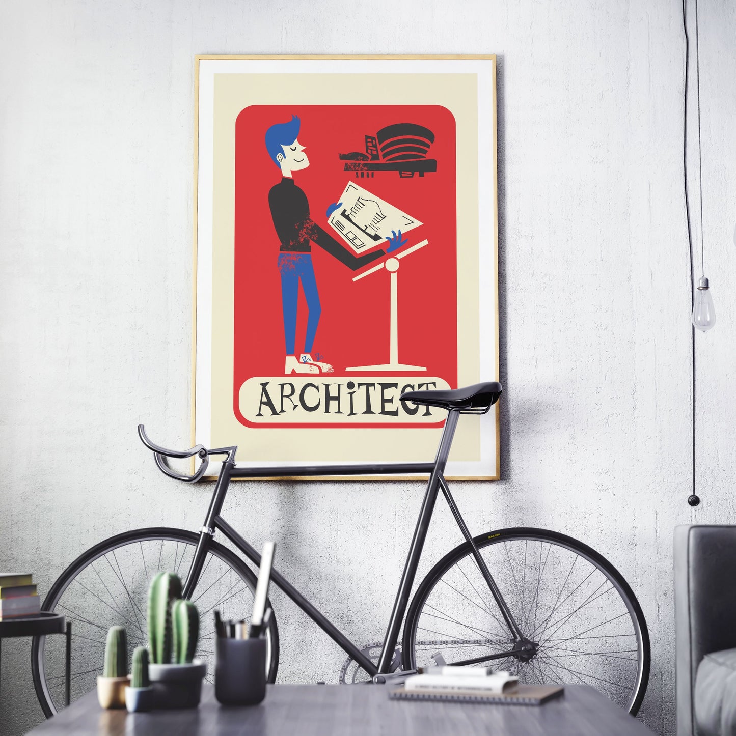 Gift For Architect Poster, Retro Mid Century Modern Print, Choose Your Colors