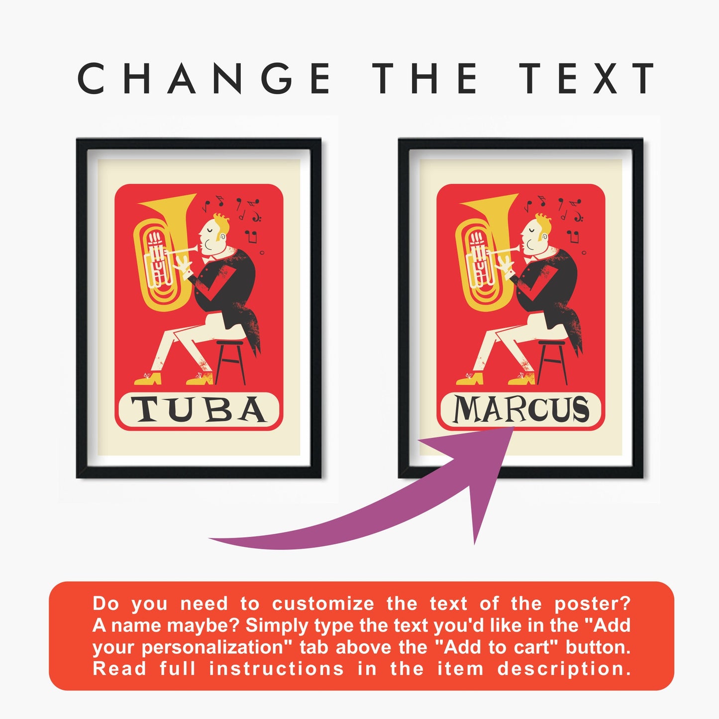 Personalized Tuba Poster, Classic Music Player, Gift Student Teacher Print