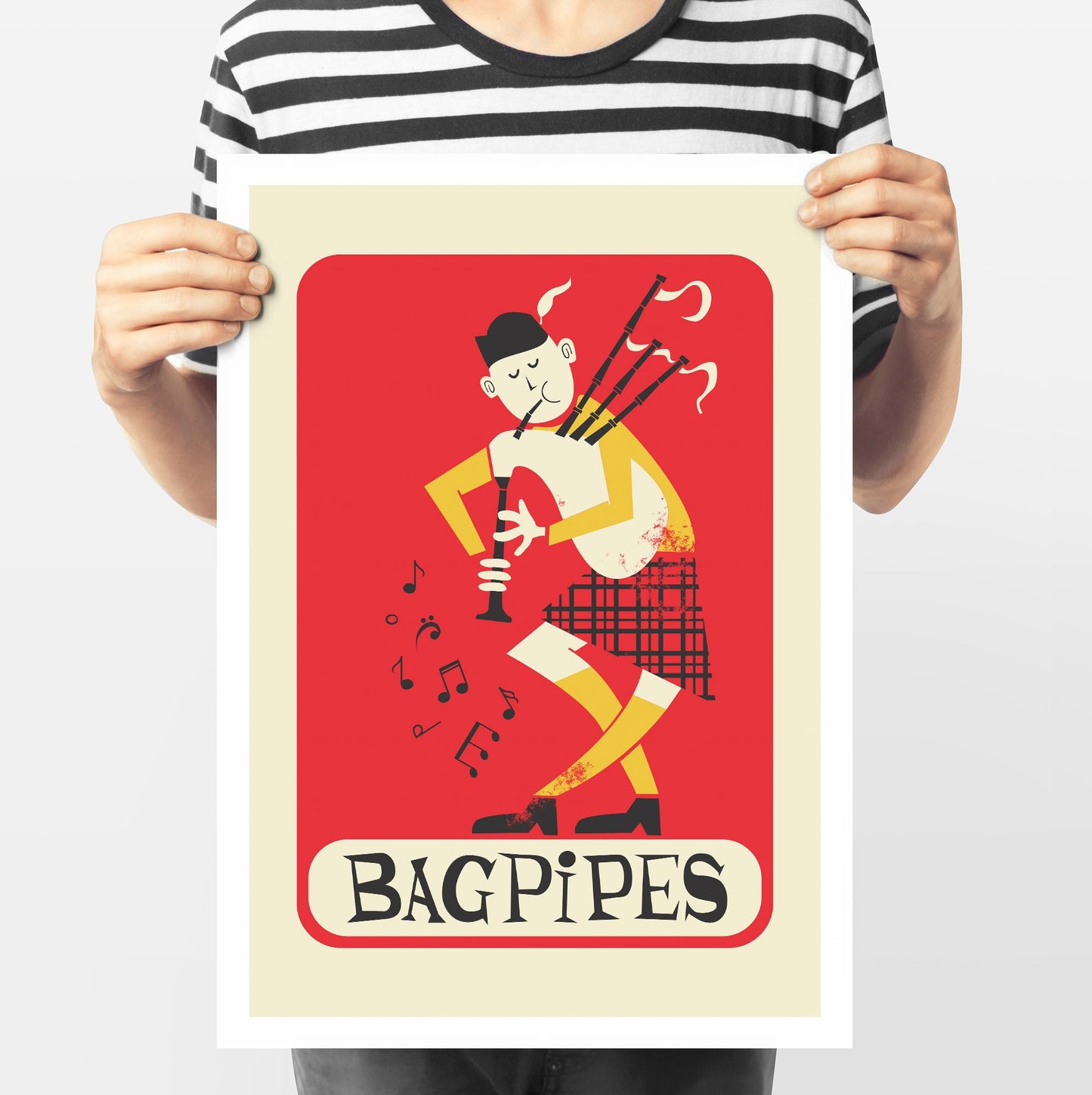 Bagpipes Print, Scotland Bagpipe Player Gift, Choose Your Colors & Name
