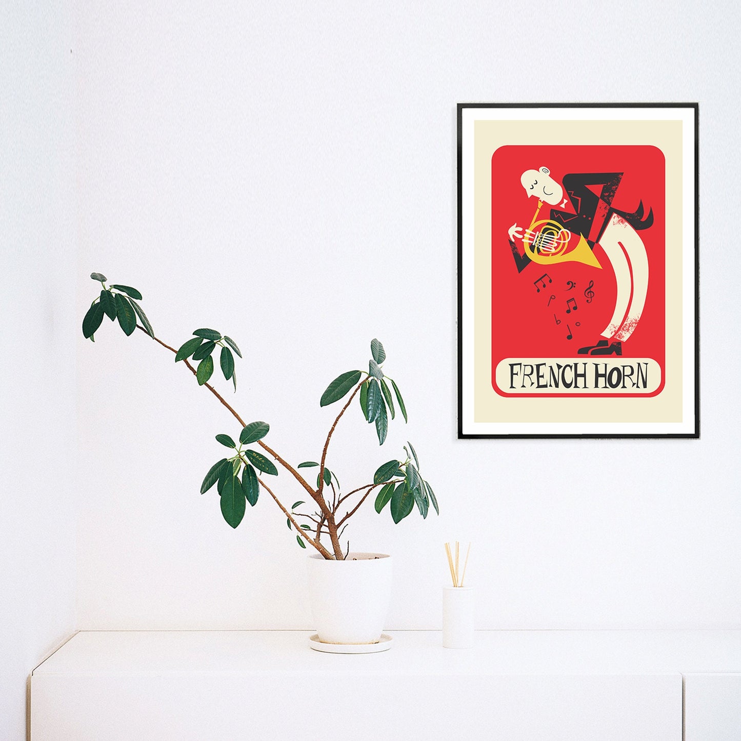 French Horn Poster, Add Your Favourite Name, Brass Instruments Art Music Print