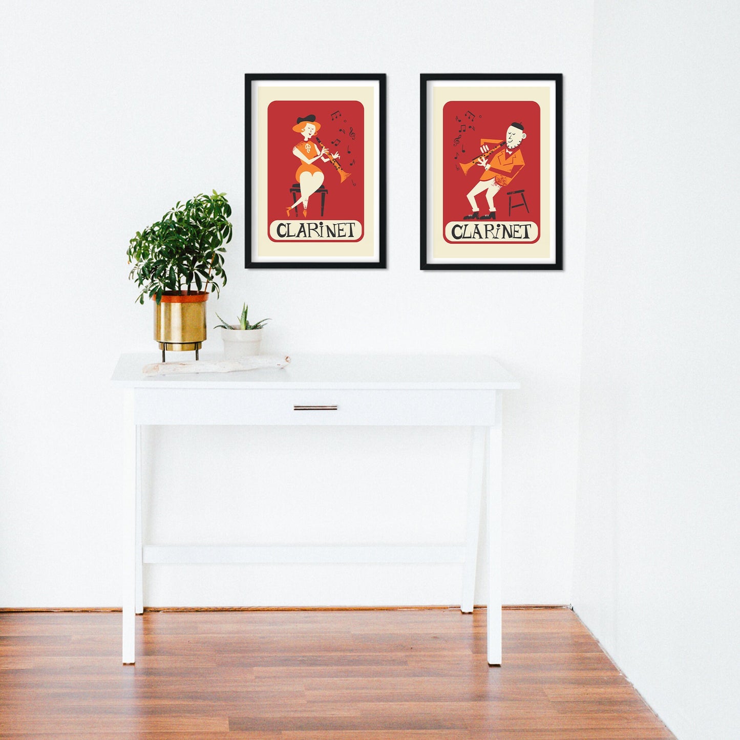 Clarinet Music Set of 2 Posters, Gift Music Teacher, Free Customization, Clarinetist Drawing