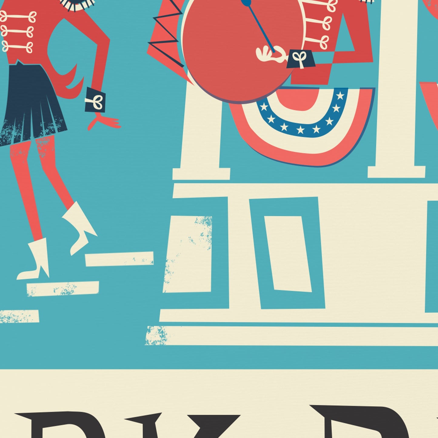 Park Bandstand Vintage Illustration, Gallery Wall Blue Red, School Band