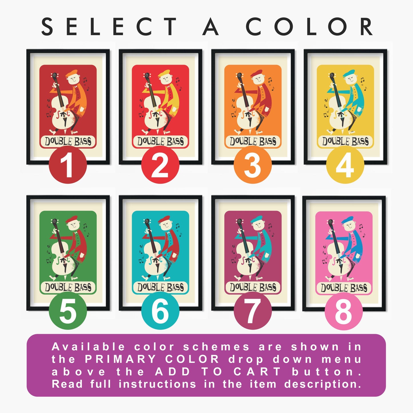 Set Of Double Bass Player Posters, Strings Orchestra, Student Teacher Gift