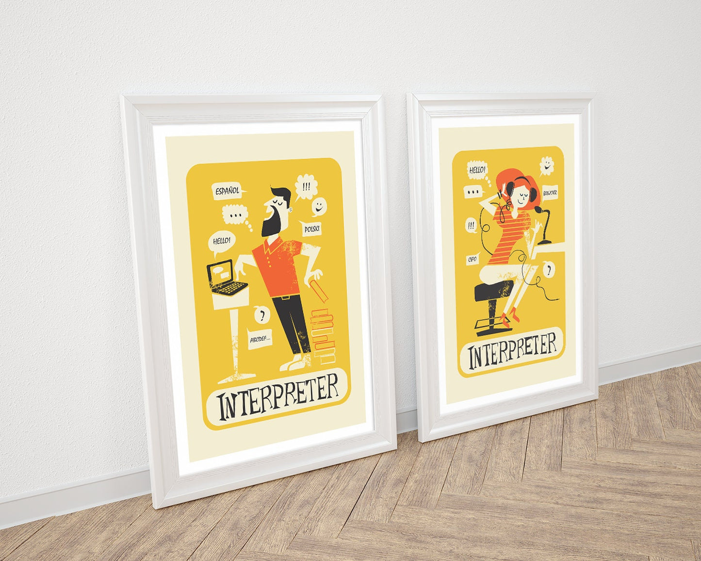 Set Of Two Interpreter Posters, Mid 50s Print For Translators, Appreciation Coworkers Christmas Gift