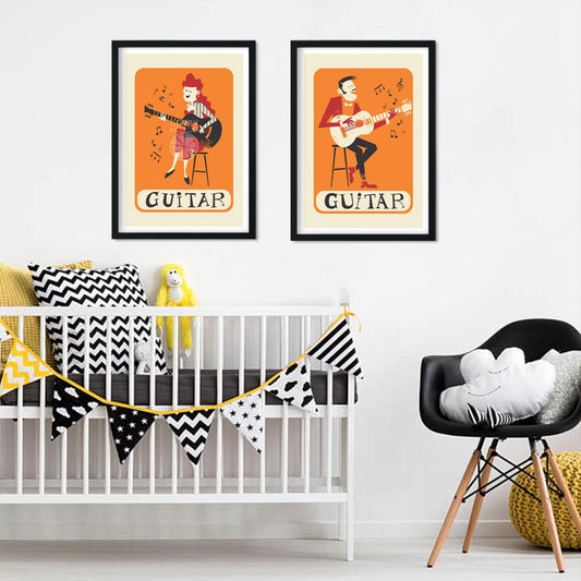 Set of Two Guitar Prints, Mid 50s Classic Posters, Best Gift For Guitarists