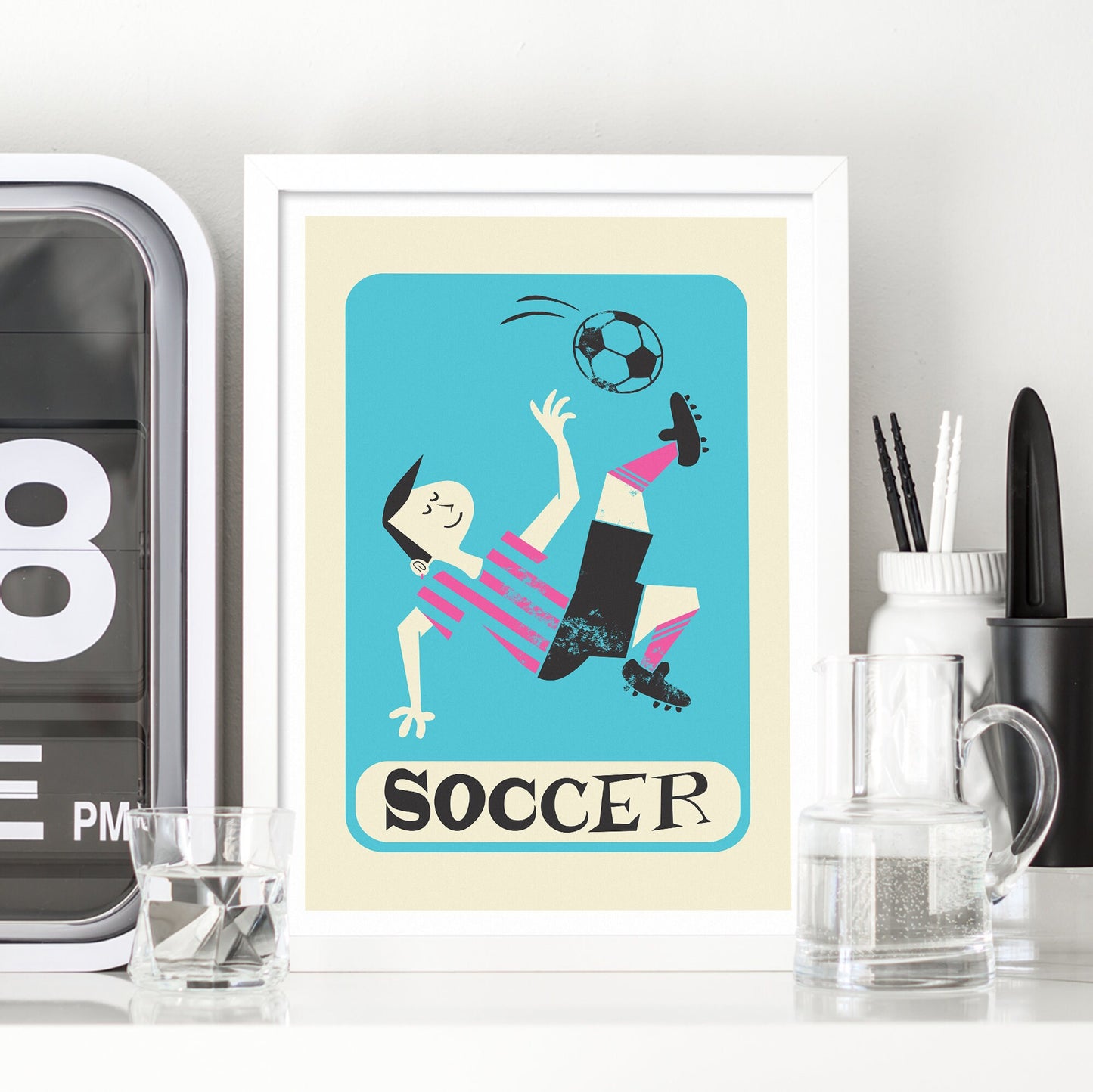 Men's Soccer Team Set Of Posters, Football Player Vintage Prints, Sport Lovers Teammate