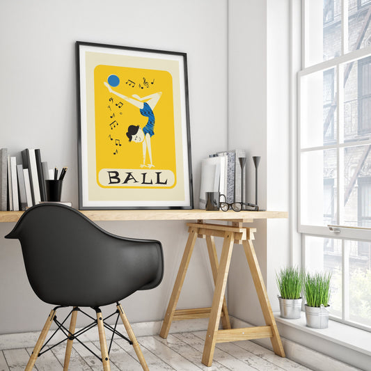 Rhythmic Gymnastics Ball Wall Art, Sports Poster, Girls Room Decor, Choose Colors