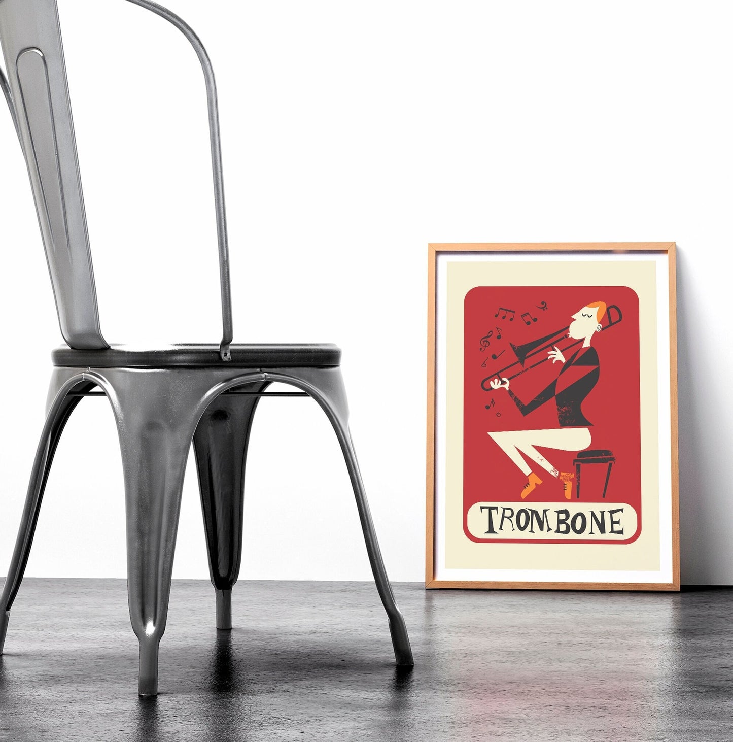 Unique Trombone Poster Gift, Valentine's Day Gift, Mid Century Brass Instrument